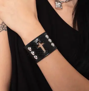 HeavenSent Genesis Cuff | Faux Snakeskin Leather Featuring Cross Cut Outs + Studs