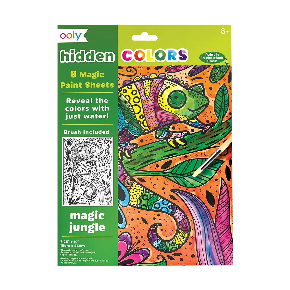 Hidden Colors Magic Paint Sheets - Magic Jungle - 8 Sheets 1 Brush