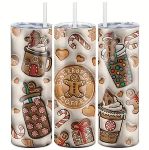 20 Ounce Stainless Steel Tumbler with Lid Gingerbread Design Leak Proof Ideal Holiday Gift for Loved Ones and Friends
