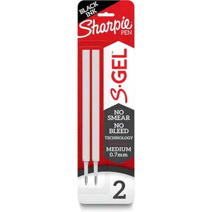 Sharpie S-Gel Refills, Black Gel Ink, Medium Point (0.7mm), 6 Packs of 2ct, 12 Total Refills