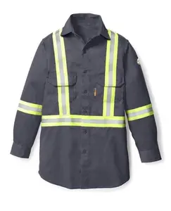 Rasco FR Uniform Shirt with CSA Trim Classic Menswear 7.0 oz Cotton Twill CAT 2 HRC 2 Navy with Pockets & Reflective Trim