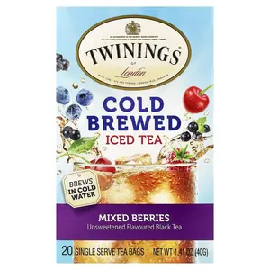 Twinings Cold Brewed Iced Tea, Black Tea, Mixed Berries, Unsweetened, 20 Single Serve Tea Bags, 1.41 oz (40 g)