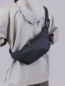 1pc  Men's slanted shoulder chest bag, solid color waist bag with zipper closure, fashionable and versatile, casual and simple, suitable for students, campus, work, commuting, shopping, men's slanted shoulder chest bag, Zipper Belt Bag, Zipper Fanny Pack
