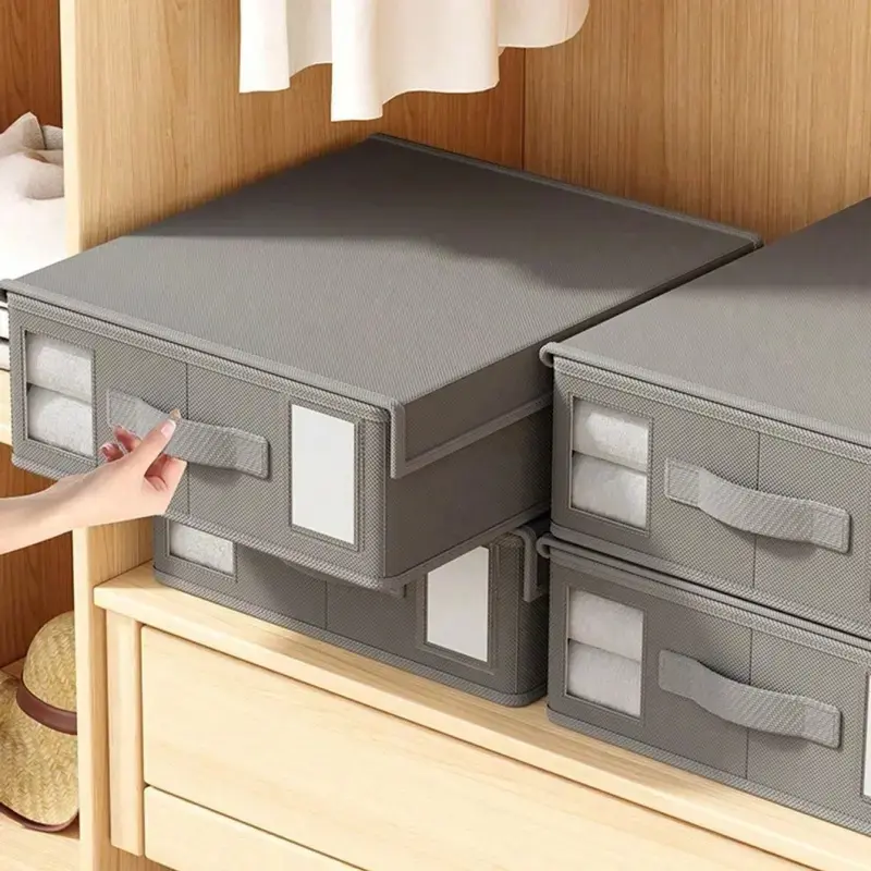 Large Foldable Storage Bins with Zipper Lid & Transparent Window, Linen Closet Organizer for Bedding Sheets Pillows Blankets and Clothes, Durable Fabric Storage Box with Sturdy Handles for Bedroom Home Organization Gift Smooth