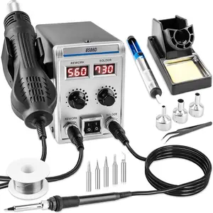 8586D 2 In 1 Soldering Station, SMD Hot Air Rework Station LED Dual Digital Display with Heat  and Solder Iron Kit, Electric Soldering Iron Station with Temperature Control, Auto Sleep Functions