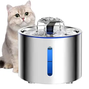 84 Oz/ 2.5L Automatic Cat Drinking Fountain, Ultra Quiet Water Pump, 304 Stainless Steel Pet Water Dispenser, Automatic Water Feeder, LED Light, Gift for Pets