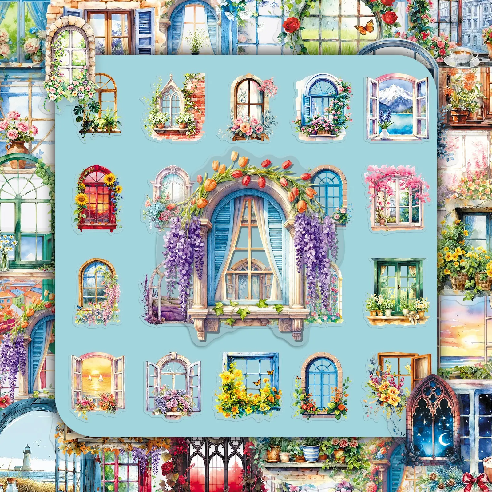 100 Sheets, Two Sets of Duplicate Transparent Window Flower Theme Personalized Creative Design Decorative DIY Scrapbook Transparent Stickers Customizable Stickers