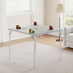 33.6 in Folding Card Table, Portable Square Folding Table with PU Leather Soft Cushion, Heavy Duty Metal, Grey Foldable Table Suitable for Dining Room, Living Room, Office, Camping