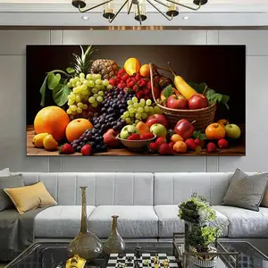1 Framed Canvas Painting - Fruit Basket and Fruit Design on Vintage Style Table, Suitable for Living Room, Bedroom, Office Decoration, Interior Decoration, Canvas Painting Art Ornaments Decorating
