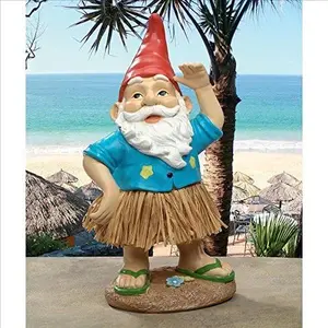 Garden Gnome Statue - Hawaiian Hank Grass Skirt Gnome - Outdoor Garden Gnomes - Funny Lawn Gnome Statues
