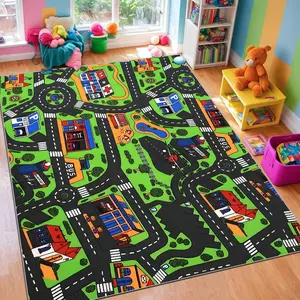 Cartoon City Pattern Floor Mat, 1 Count Non-slip Soft Floor Carpet, Rectangle Home Decorative Mat for Living Room Bedroom Nursery, Cartoon Pattern Rug