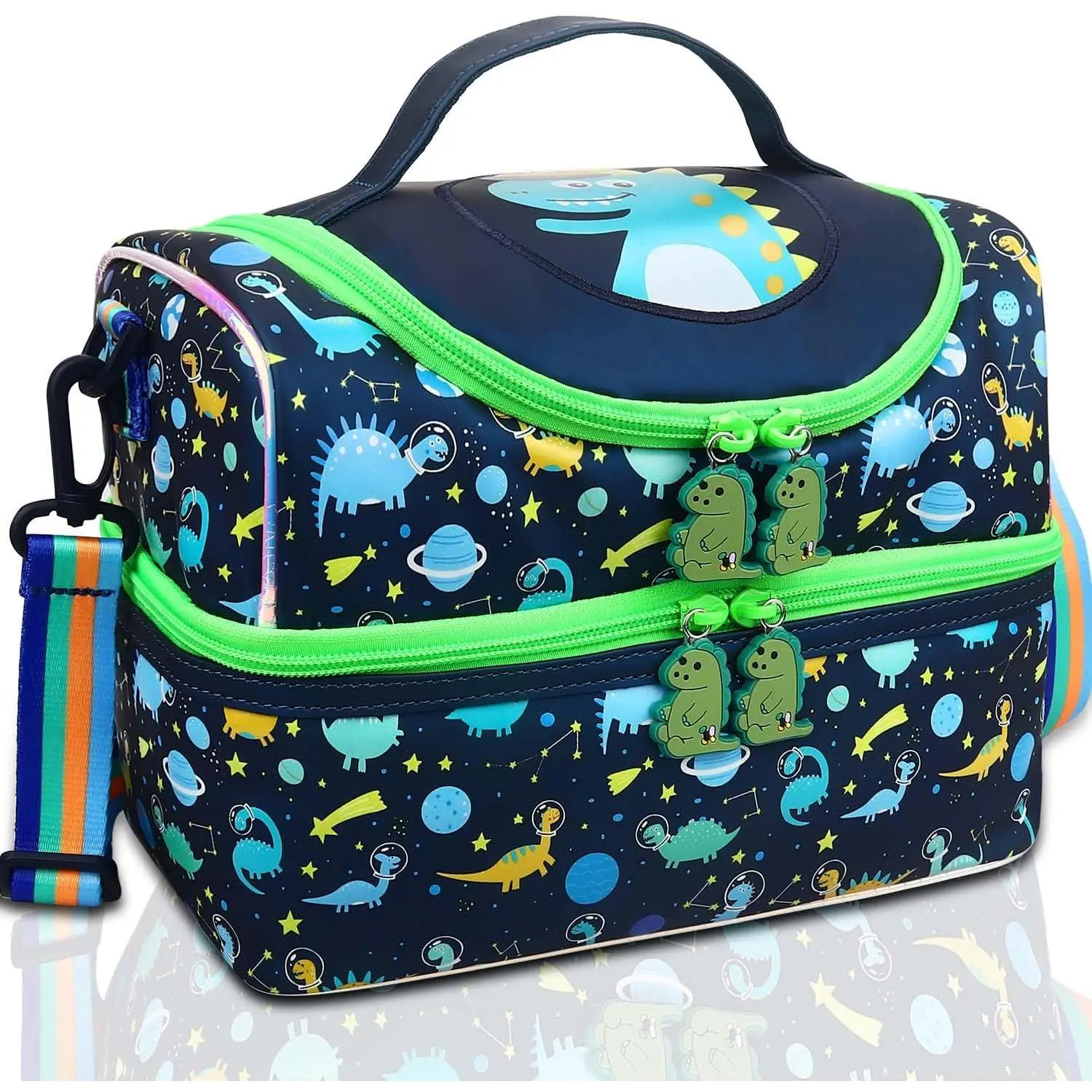 F-LBK43 Kids Lunch Bag - Double - Decker Cooler Insulated Lunch Box for Boys Girls,Washable Lunch Bag with Strap and Reusable Toddler Lunchbox for School and Daycare