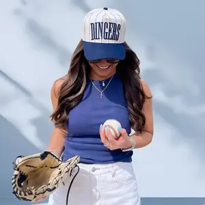 Dingers Navy Striped Vintage Trucker Hat, Flatbill Snapback Cap - Adjustable Design, 2 Color Options (Black, Dark Blue) - For Baseball Season, Valentine's Day