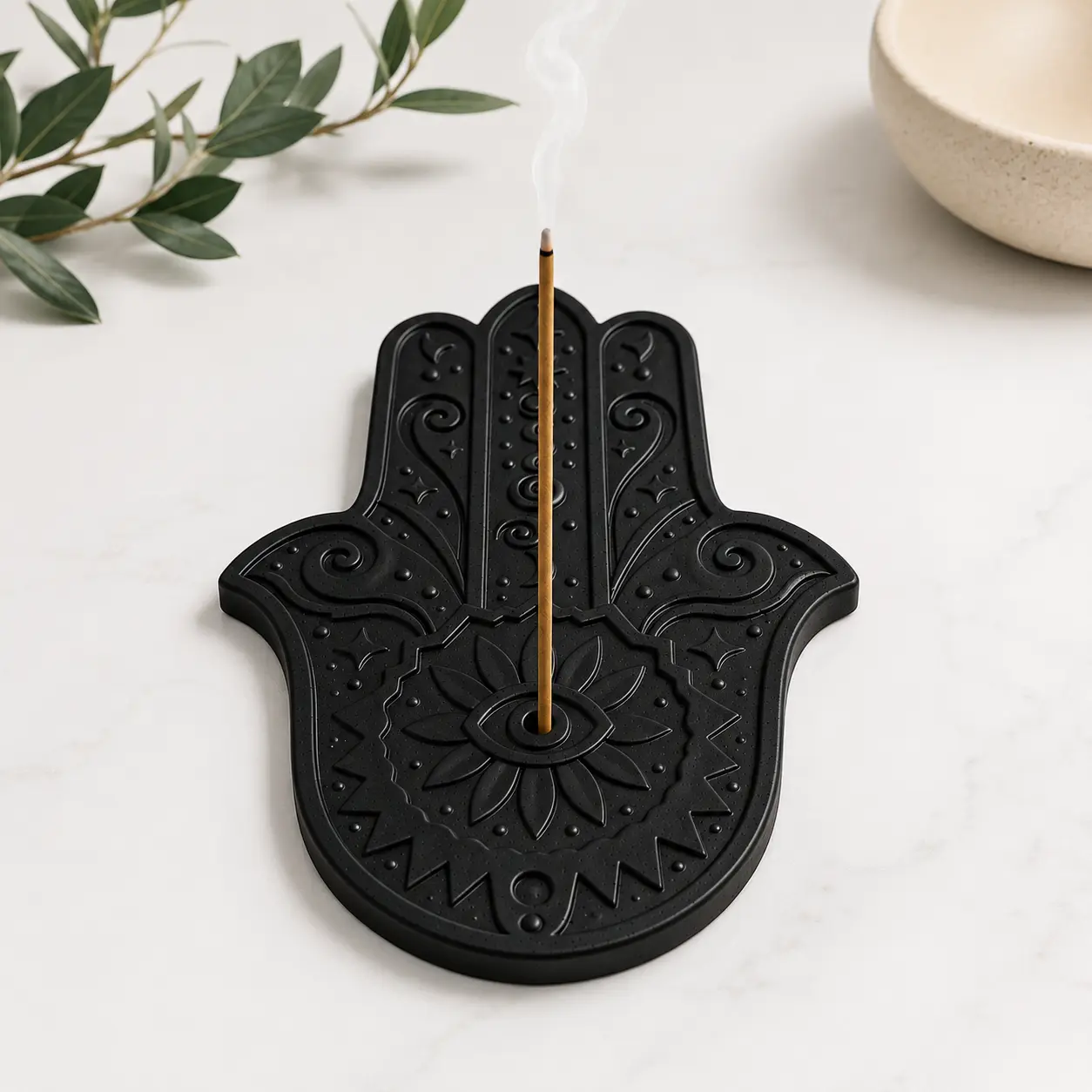 Hamsa Hand Incense Burner - Black Decorative Design for Home Decor & Aromatherapy - Perfect for Relaxation & Meditation