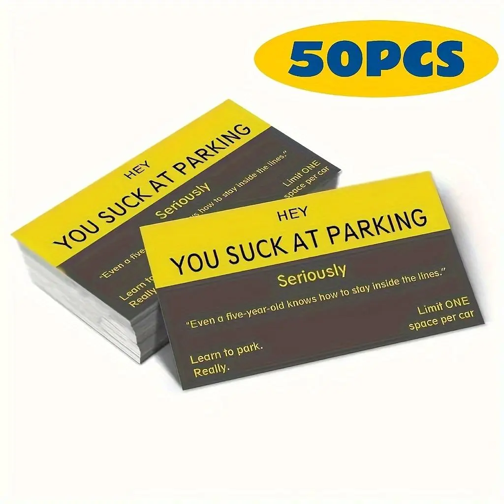 Parking Permit Card, 50pcs/pack Convenient Packaging Parking Permit Card, Funny Reminder Parking Permit Card, Multifunctional Parking Permit Card, Office Stationery & Supplies, Paper Cards, Lightweight Cards, Multifunctional Use, Humorous Message