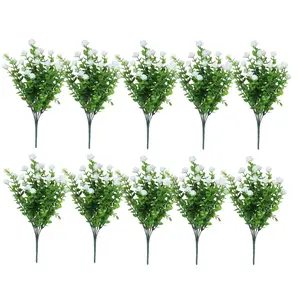 10 Bundles Artificial Fake Flowers Set,Faux Outdoor Plastic Plants UV Resistant Shrubs Home Outside Indoor Decorations (White-Eucalyptus),Christmas Party Gifts,Hand Tools Kits