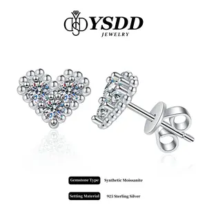 Heart-shaped Cluster Halo Synthetic Earrings in 925 Sterling Silver