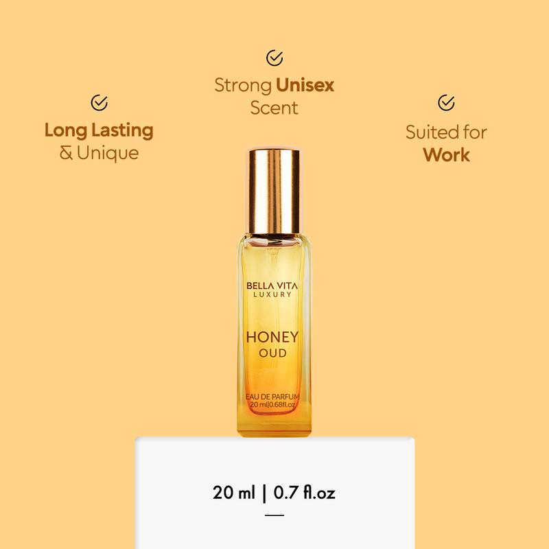 BellaVita Luxury's Honey Oud - (0.68 fl. oz./20 ml) | Eau de Parfum | Patchouli, Vanilla, Bergamot | Floral & Spicy | Long Lasting | Mini Perfume