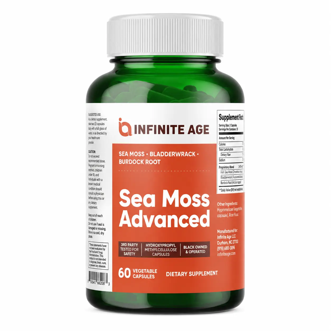 1250mg Sea Moss Capsules with Irish Sea Moss, Bladderwrack & Burdock Root, Vegan Plant-Based Formula, 60 Count, Made in USA