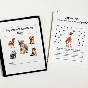 Preschool/Kindergarten Animal Learning Menu with 30 activity pages|Toddler busy book|Homeschool curriculum| Learning book