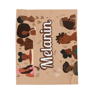 Velveteen Plush Blanket, Black Woman Graphic Throw, Afrocentric Home Decor, Cozy African American Bedding, Melanin Queen Fleece Bed Cover,