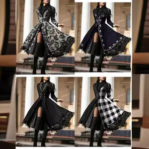 Large-Sized Retro Long Trench Coat with Lace Patchwork for Women - Winter 2025 Women's Jackets