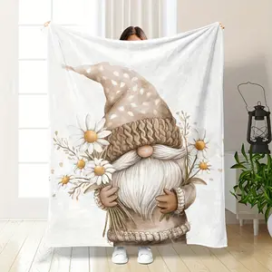 Soft Flannel Throw Blanket with Daisy Gnome 1PC Perfect for Thanksgiving Comfortable Breathable for Couch Bed All Seasons
