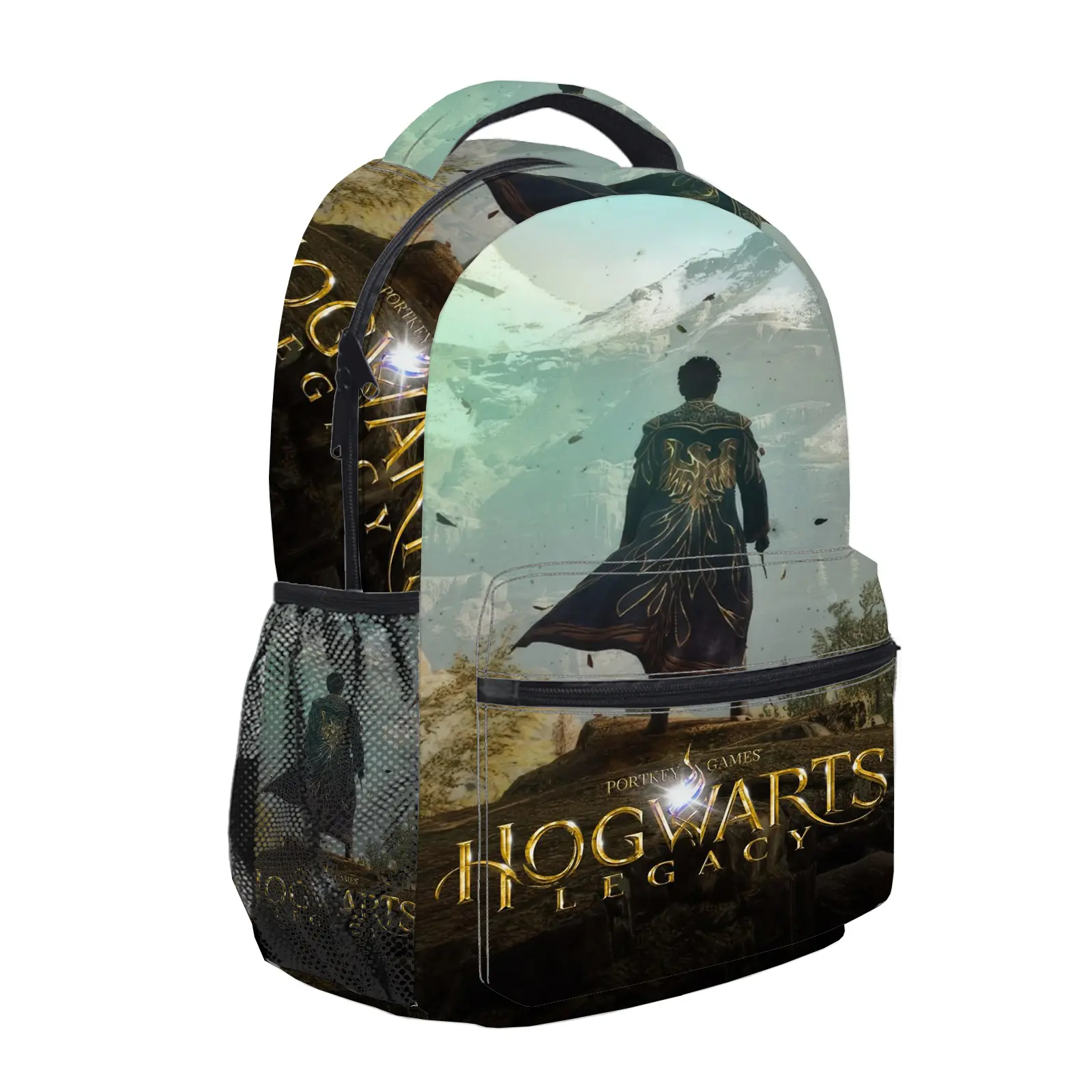 Hogwarts Legacy Backpack for Girls, Y2K Fashion School Bag with Mesh Side Pockets, Aesthetic Cartoon Bookbag for Teens, Kids Lightweight Travel Daypack for Back to School b-109