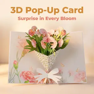 1pc Pop-Up Carnation 3D Card with Envelope, Perfect for Mother's Day, Teacher's Day, Birthday Gifts, Elegant and Heartfelt Design