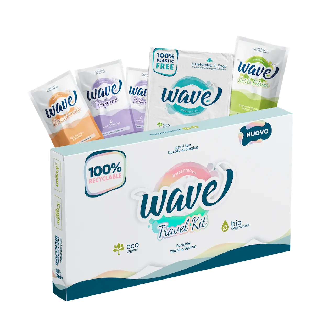 Wave Washing Travel Kit - 100% RECYCLABLE - Portable Laundry System: Laundry Detergent Sheets + Fabric Freshener - Eco-Friendly - Biodegradable - Vegan - Cruelty-Free