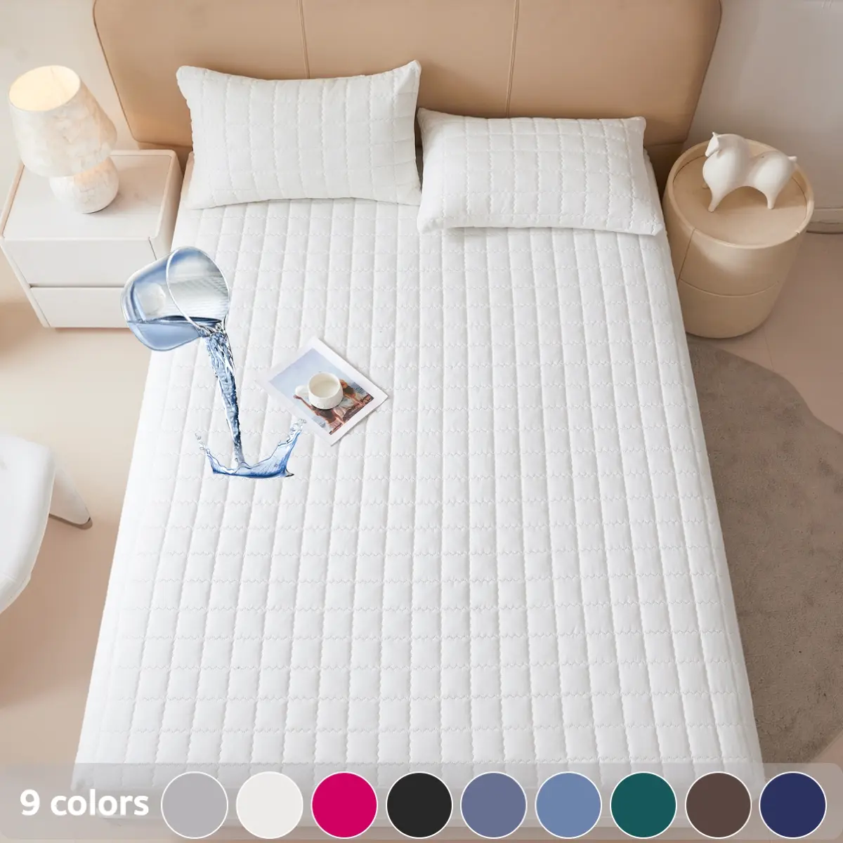 2/3 Piece Waterproof Quilted Mattress Protector, Fitted Sheet & Mattress Cover Set with Deep Pocket, Soft Noiseless Breathable Stain-Resistant Bed Cover, Machine Washable, Includes Pillowcases for Bedroom, Guest Room, Dorm, Kids, Pets