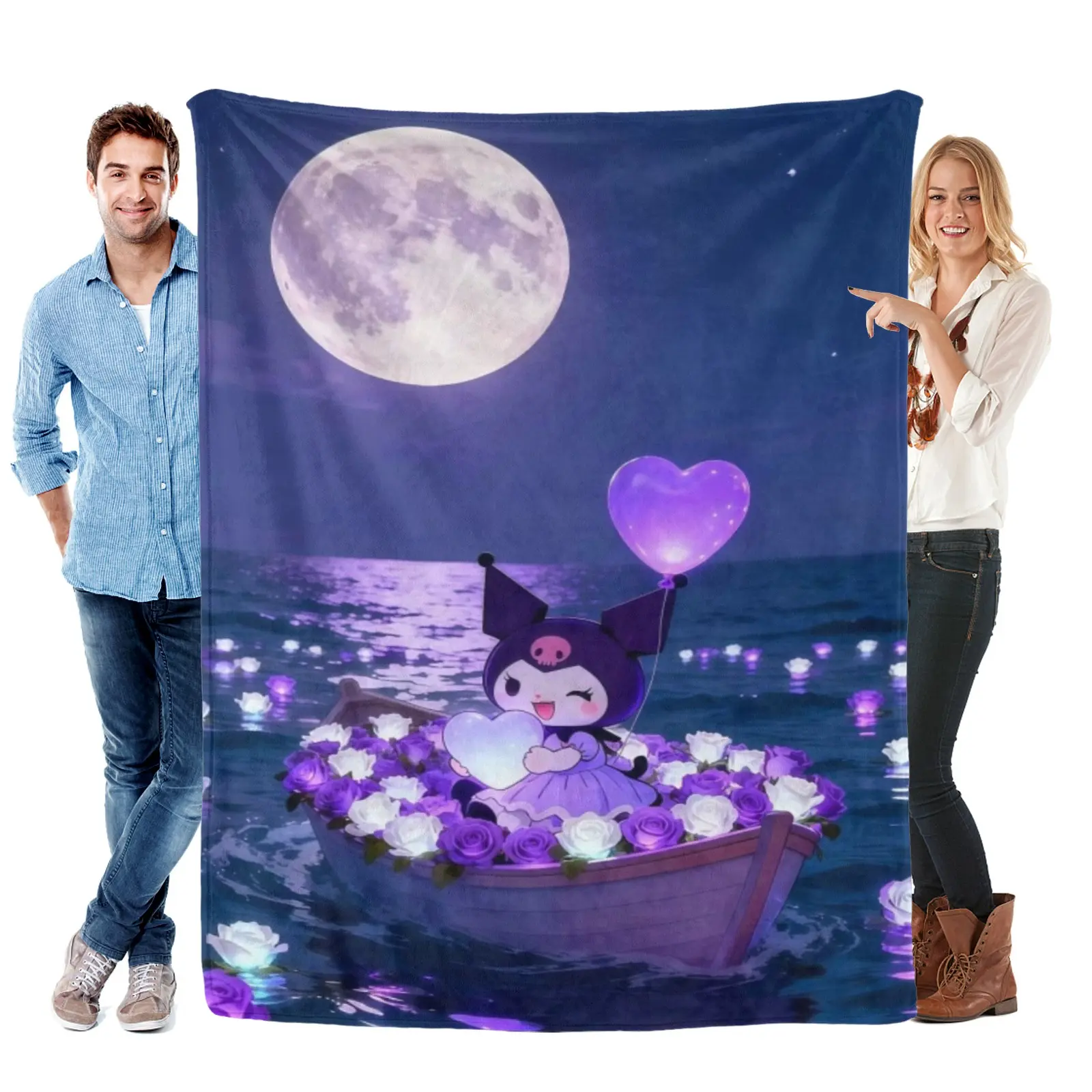 Sanrio Moon Sea Heart Kuromi Blanket, Ultra Soft Cartoon Printing Throw Blanket,Kuromi Teen Bedroom Blanket For Travel Camping Wrap