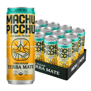MACHU PICCHU ENERGY, Zero Sugar Yerba Mate, Clean Energy Drink Alternative, 12oz (Pack of 12) - 120mg Organic Green Coffee Bean Caffeine, Low Calorie, USDA Organic, No Artificial Flavors (Alpine Mint)