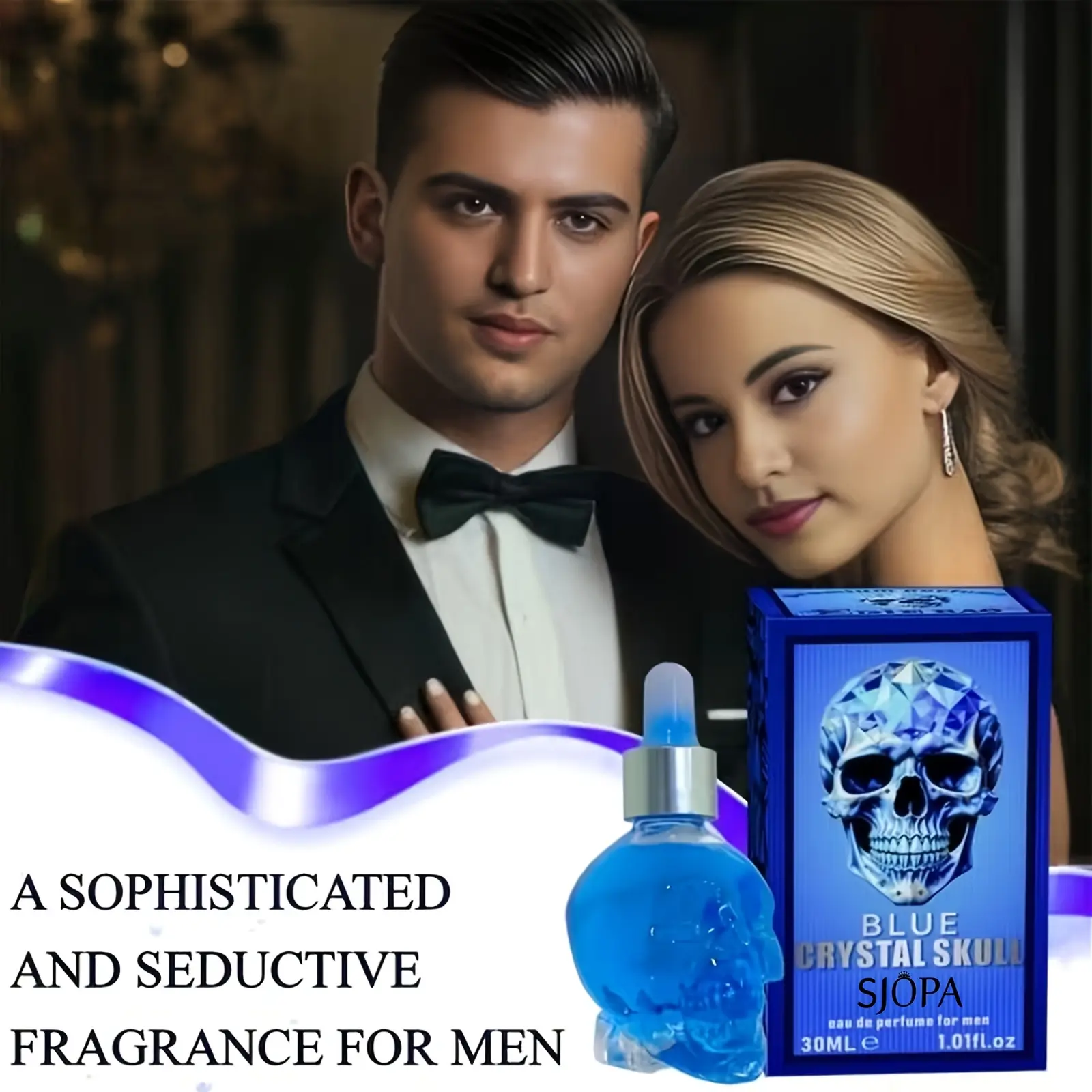 SJOPA Blue Crystal Skull Perfume Oil for Men 1.01oz Dropper Bottle Long-Lasting Fresh Scent with Subtle Woody Notes Halloween Gift Idea Woody Spicy Men's Perfume for Confidence & Charm Halloween Mystery Men's Perfume Pack Men's Spicy Oriental Wood Perfume