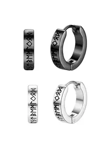 Stainless Steel Norwegian Viking Rune Hoop Earrings for Men Woman Unisex 12 Mm Huggie Hoop Earcuff Religious Earring Jewelry Gift