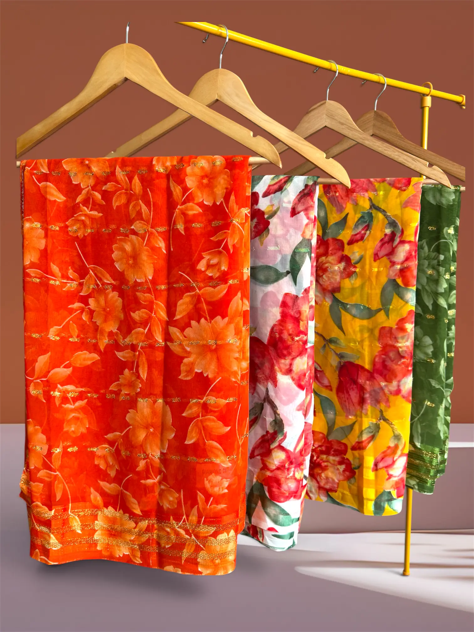 Women’s Floral Printed Chiffon Saree with Fall & Pico Finished