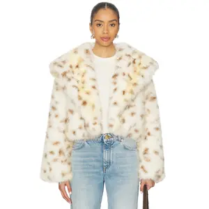 MORE TO COME Rockie Faux Fur Jacket in White Leopard