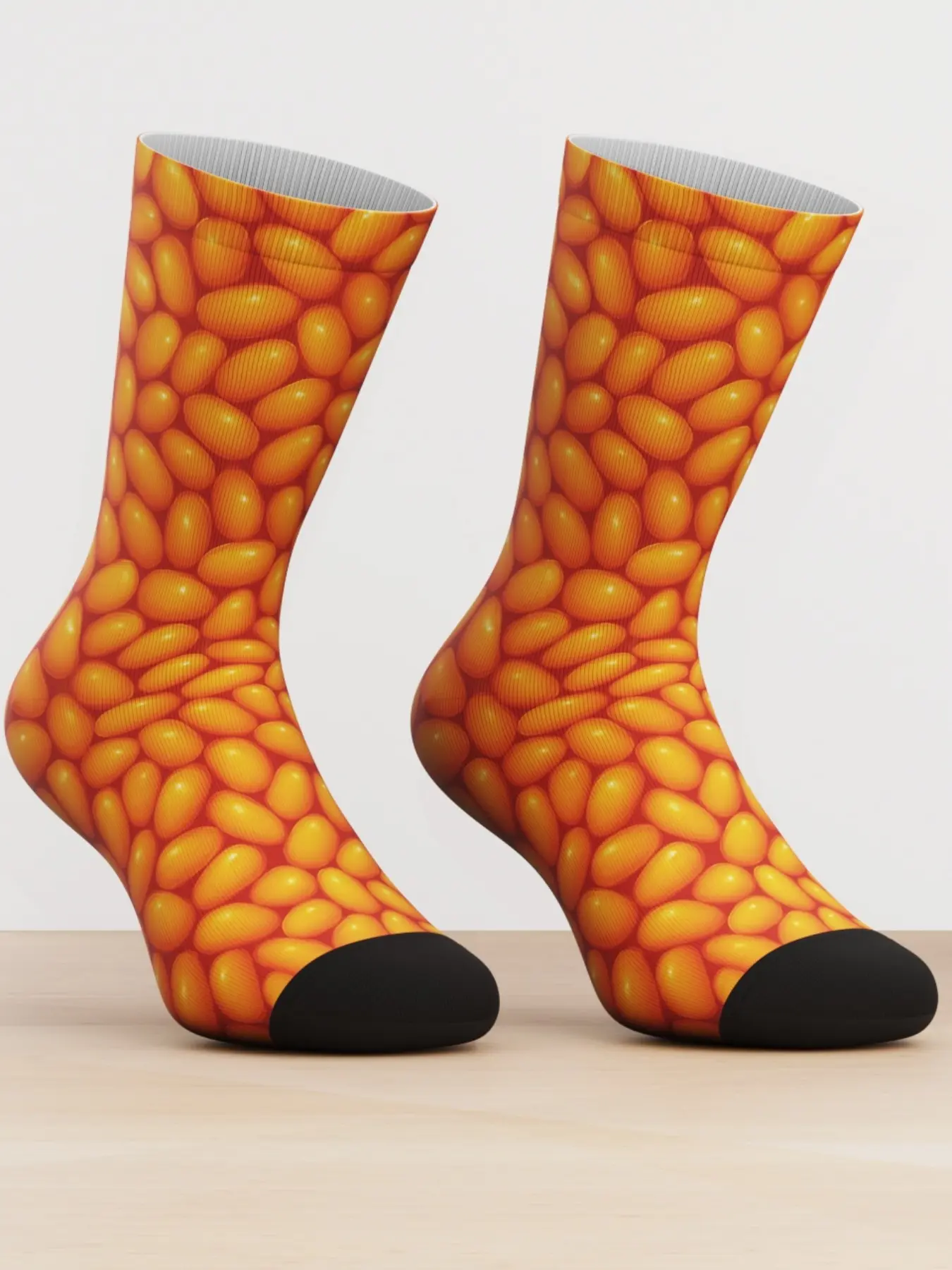 1 Pair Funny Roasted Bean Printed Novelty Mid-Calf Socks, Unisex Bamboo Fiber, Breathable Comfort, Perfect for Parties, Travel, Holiday Wear