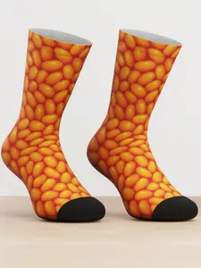 1 Pair Funny Roasted Bean Printed Novelty Mid-Calf Socks, Unisex Bamboo Fiber, Breathable Comfort, Perfect for Parties, Travel, Holiday Wear