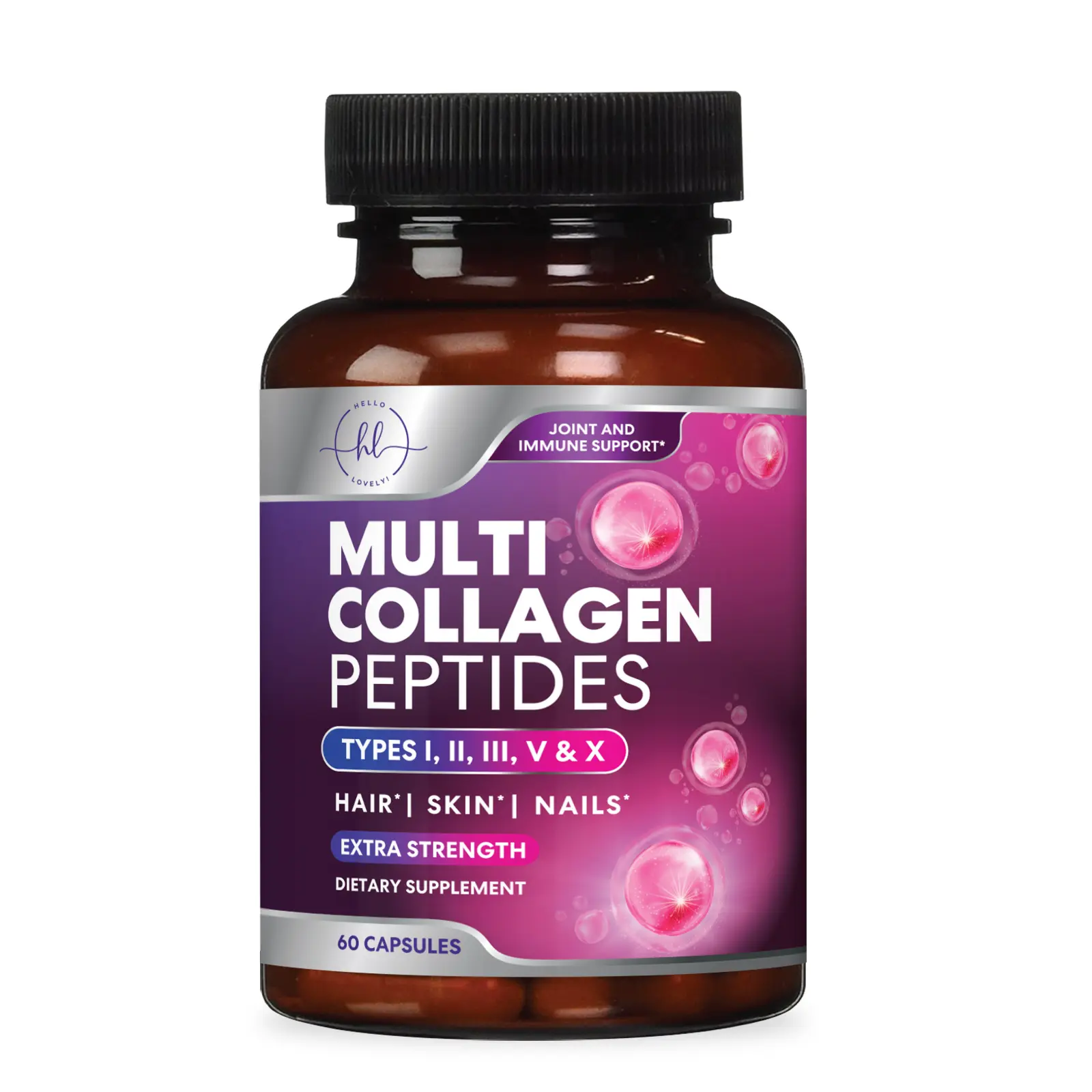 Multi Collagen Peptides Supplement - Hydrolyzed Types I, II, III, V & X Multi Collagen Pills, Hydrolyzed Collagen Peptides Supplements, Hair, Skin, Nail, and Joint Support Supplement, 120 Capsules collagen peptide