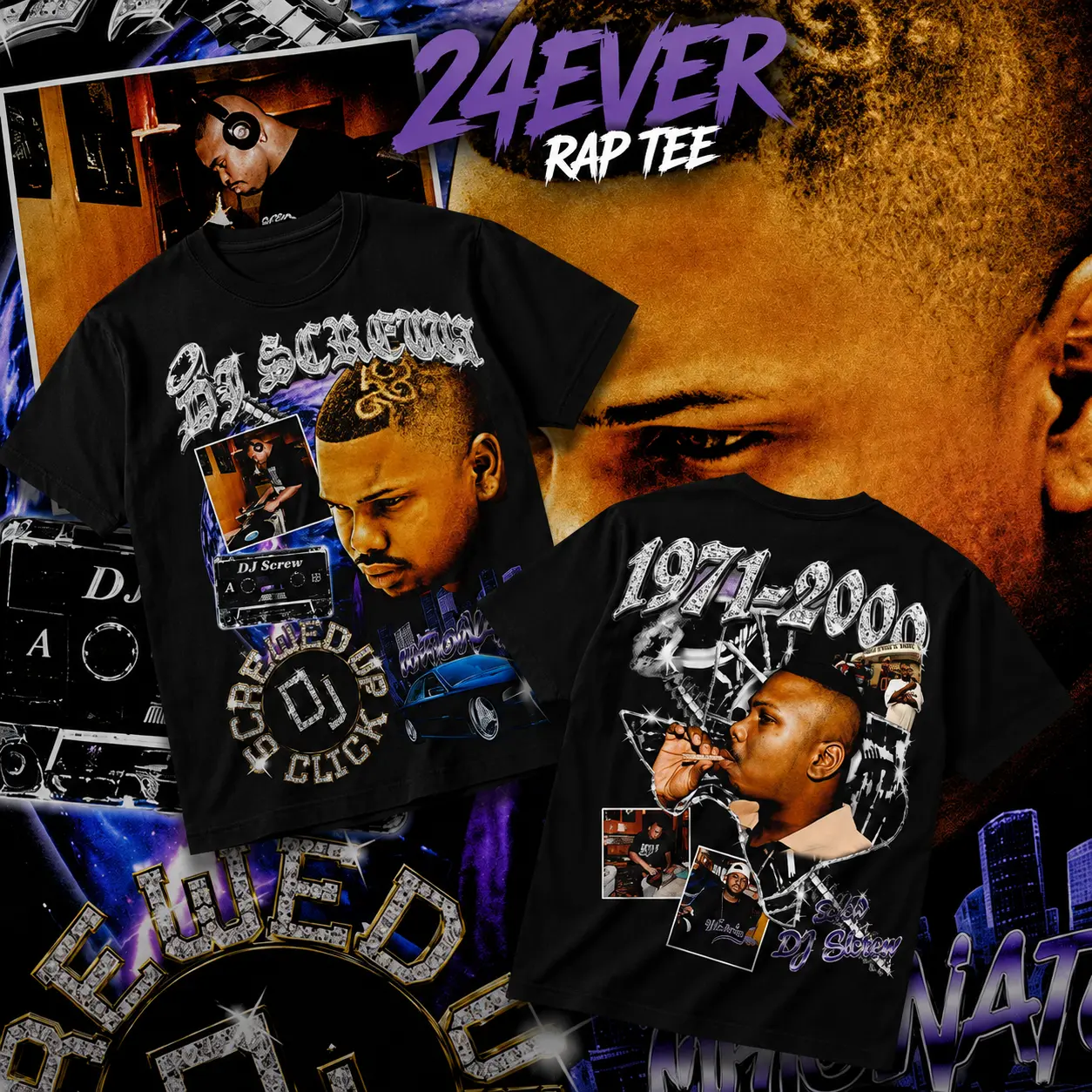 DJ Screw The Originator Heavy Cotton Unisex Graphic T-Shirt Hoodie Houston Texas Screwed Up Click DJ Screw 713 Crewneck Tee, Vintage Streetwear Graphic T-Shirt Direct To Garment Breathable Print