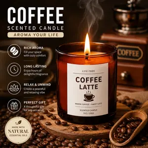 Charcoal Coffee Scented Candle, American Coffee Aroma Fragrance, 11.29 Oz Soy Wax, 52 Hours Burn Time, Stress Relief, Holiday Gift, Home Fragrances