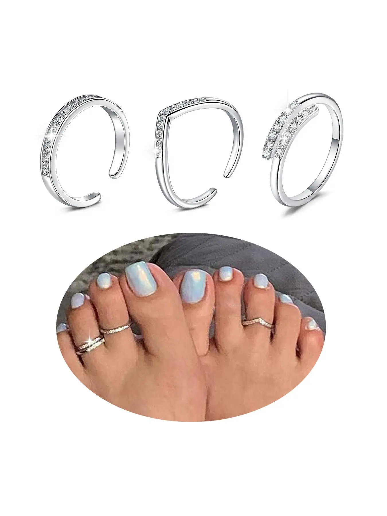 Women's Elegant Rhinestone Decorated Toe Rings, Exquisite Trendy Toe Rings, Fashionable Body Jewelry for Women & Girls, Toe Adornment Set, Body Jewellery