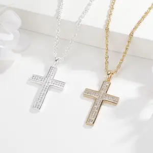 Dainty Cross Necklace Twisted Chain Fashion Hip Hop Cross Pendant Necklace with Rhinestones Decorated, Silver/Golden Copper Fashion Matching Jewelry Gift for Women Men