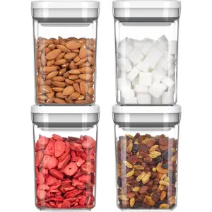 4 Pack Airtight Food Storage Container Set, Free Kitchen Pantry Organization Canisters with One-handed Leak Proof Lids, 1L / 33.8oz, Medium, White