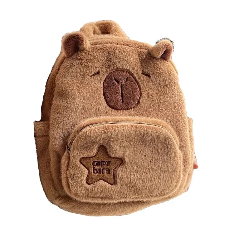 New cartoon plush Capybara mini backpack—cute and versatile; suitable as a children's schoolbag or a casual backpack for girls.