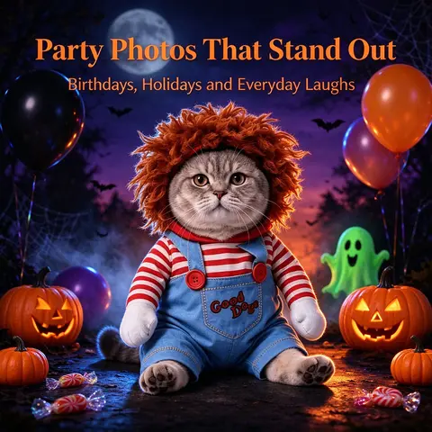 Small Dog Universal Classic Halloween Full Polyester Outfit with Attached Prop - Husky Clothes, All Seasons, Historical/Period Cartoon Look, Dog-to-Cat Transformation Faux, Funny Photos Props, Machine Washable Pet Costume