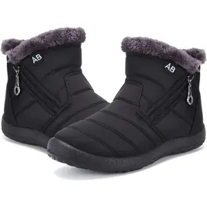 Women Snow Boots Winter Fur Lined Ankle Boots Ladies Side Zipper Warm Lightweight Short Boots Outdoor Non-Slip Girl Walking Boots