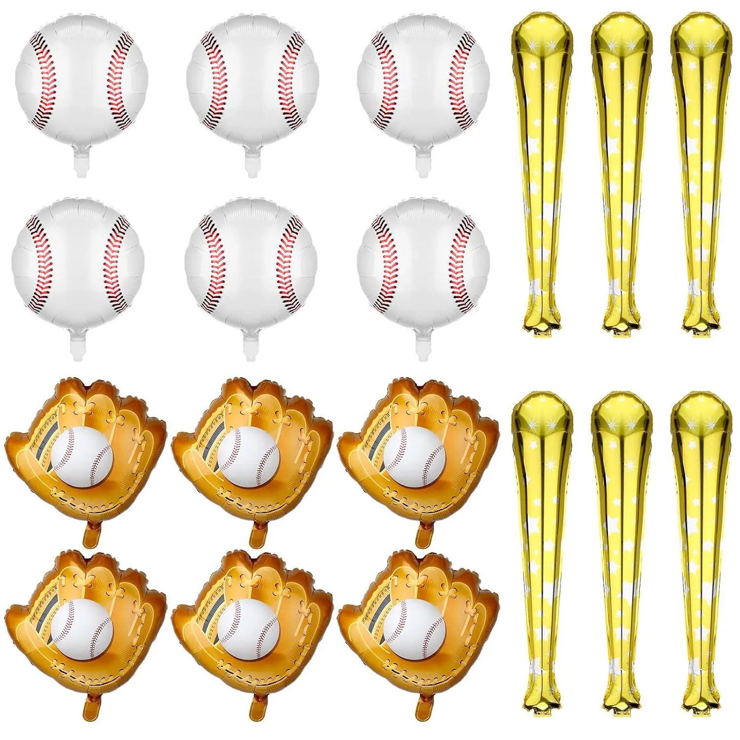18 Pieces 18 Inch Baseball Balloons Baseball Foil Balloons 20 Inch Baseball Glove Jumbo Balloons 30 Inch Baseball Bat Balloons For Birthday Sports Theme Party Decoration Photo Props Supplies