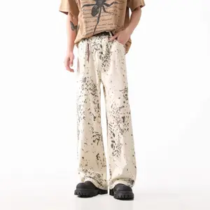 distressed fashion American Retro Leopard Print Wide leg Jeans For Men And Women Spring And Autumn Thin Loose Straight Casual Trousers